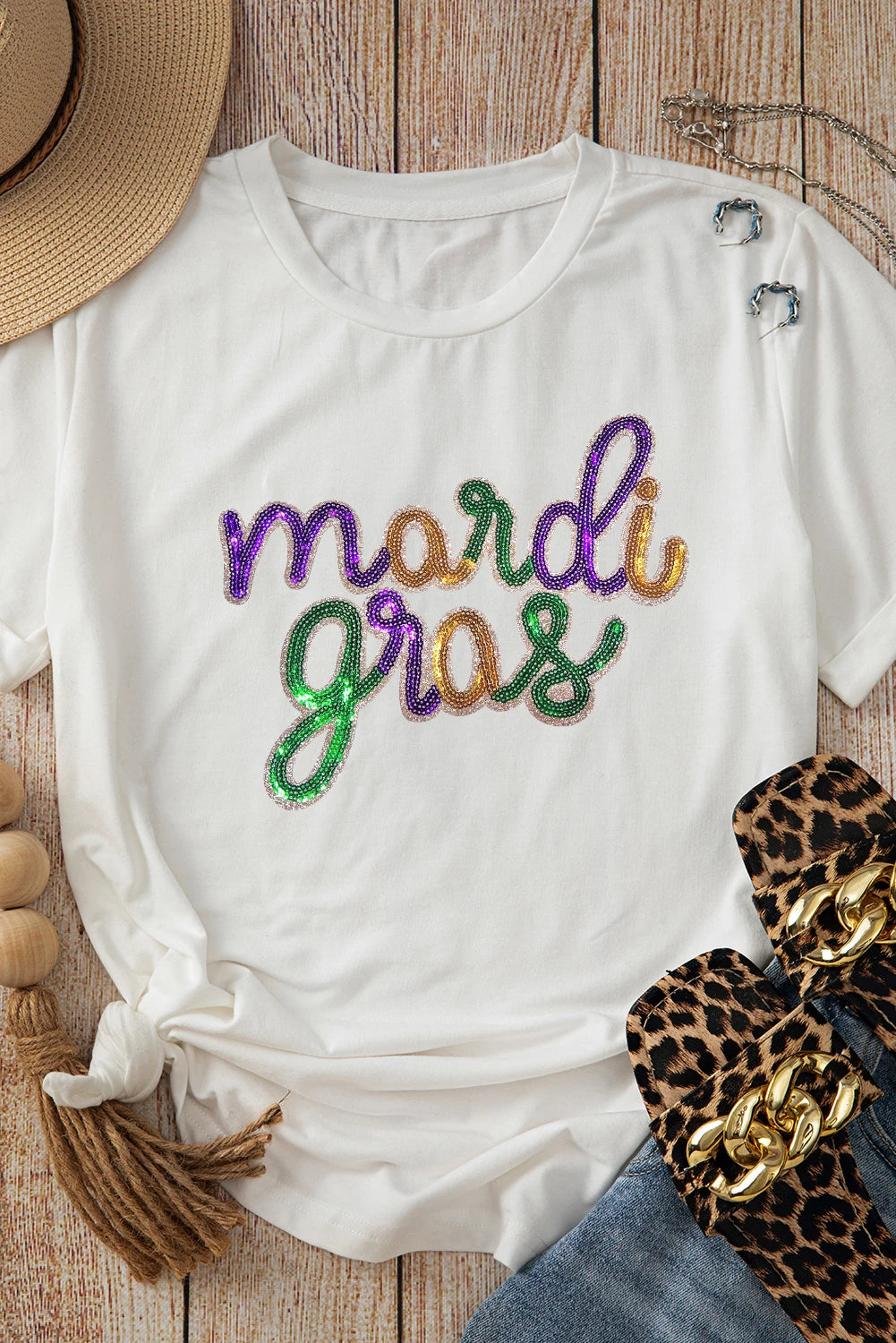 Mardi Gras Sequin Patch Short Sleeve Tee - IN STOCK