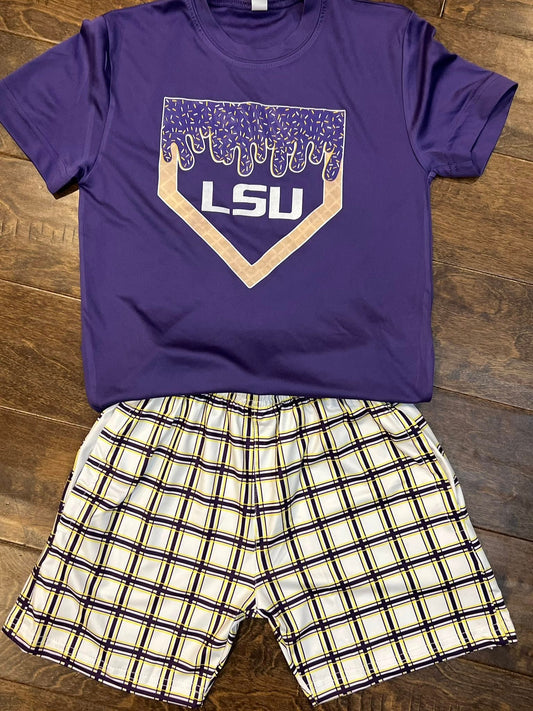 Purple and Gold Plaid Athletic Shorts - IN STOCK