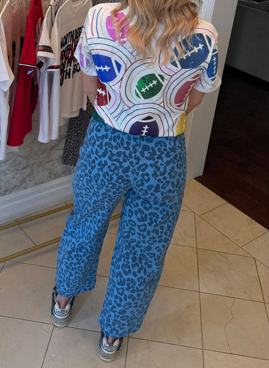 Blue Leopard Barrel Jeans