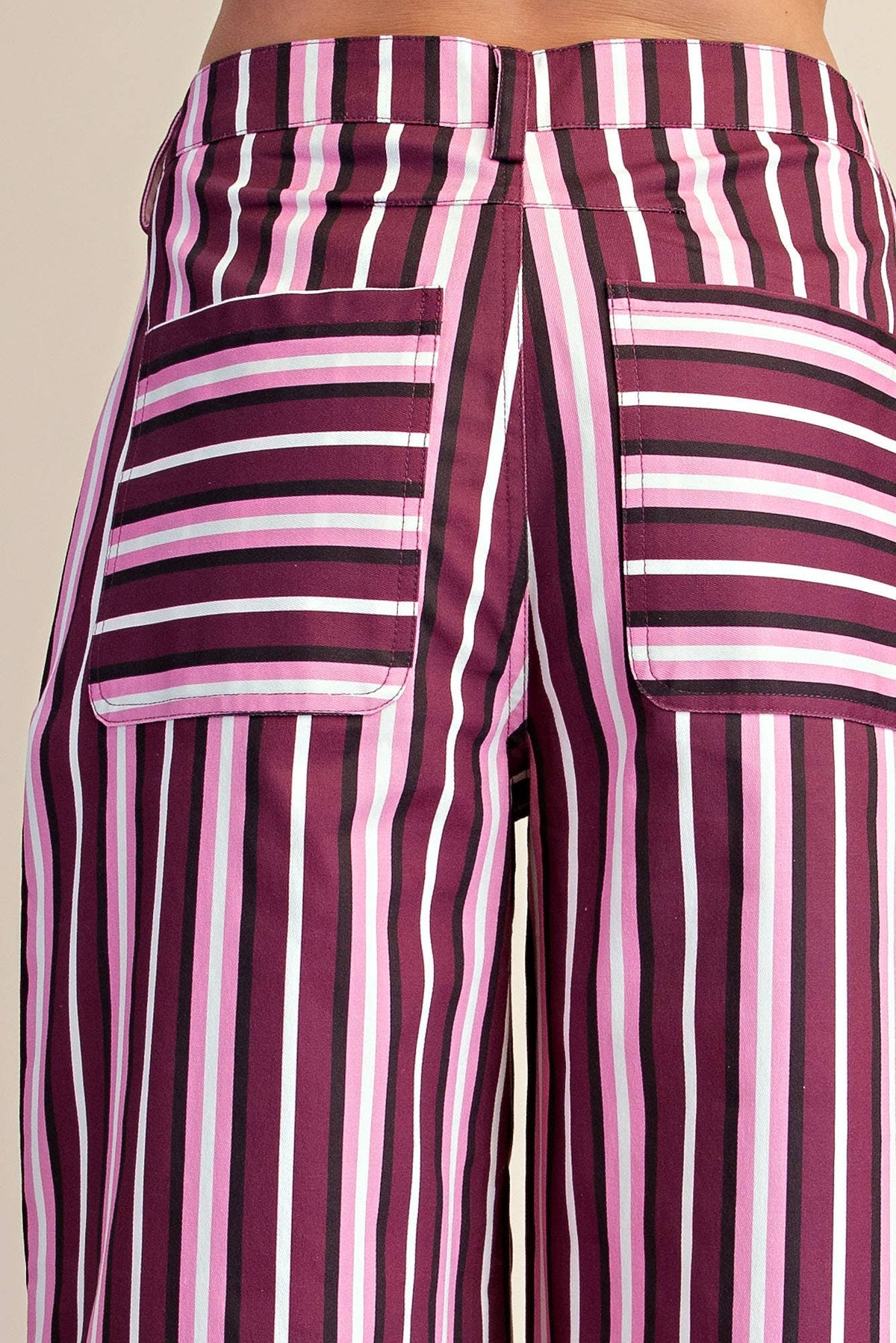 Barrel Leg Stripe Casual High Waist Pants Burgundy/Pink - IN STOCK