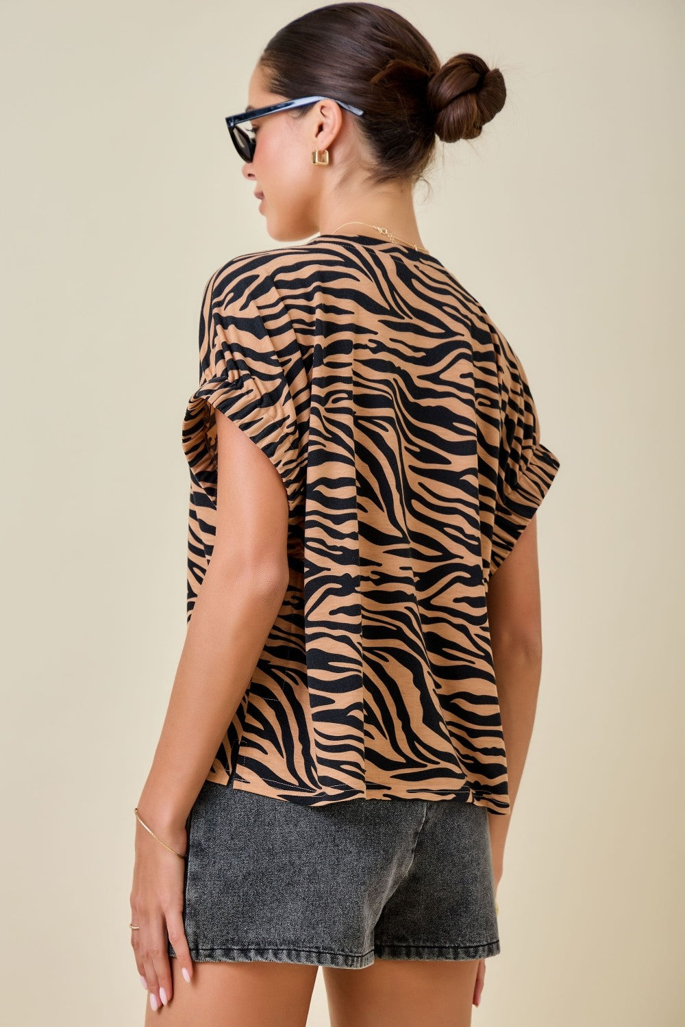 Tigerprint Easy Tshirt Knit Top With Elastic Sleeve - IN STOCK