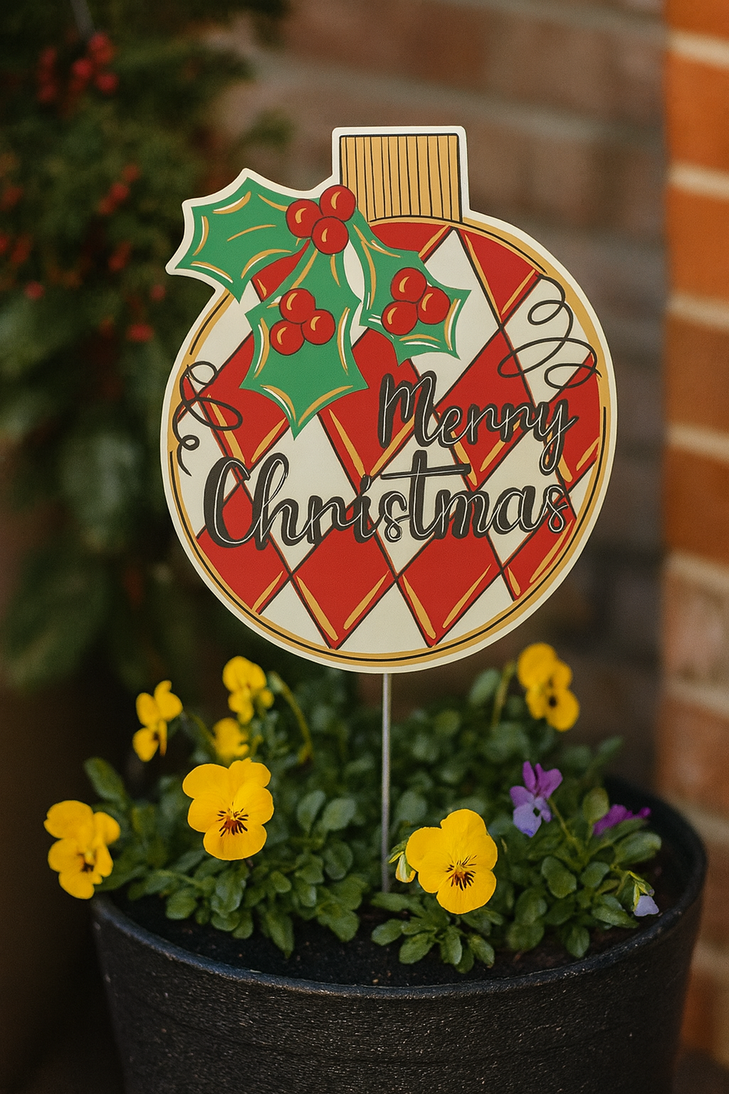 Merry Christmas Ornament Pot Stake