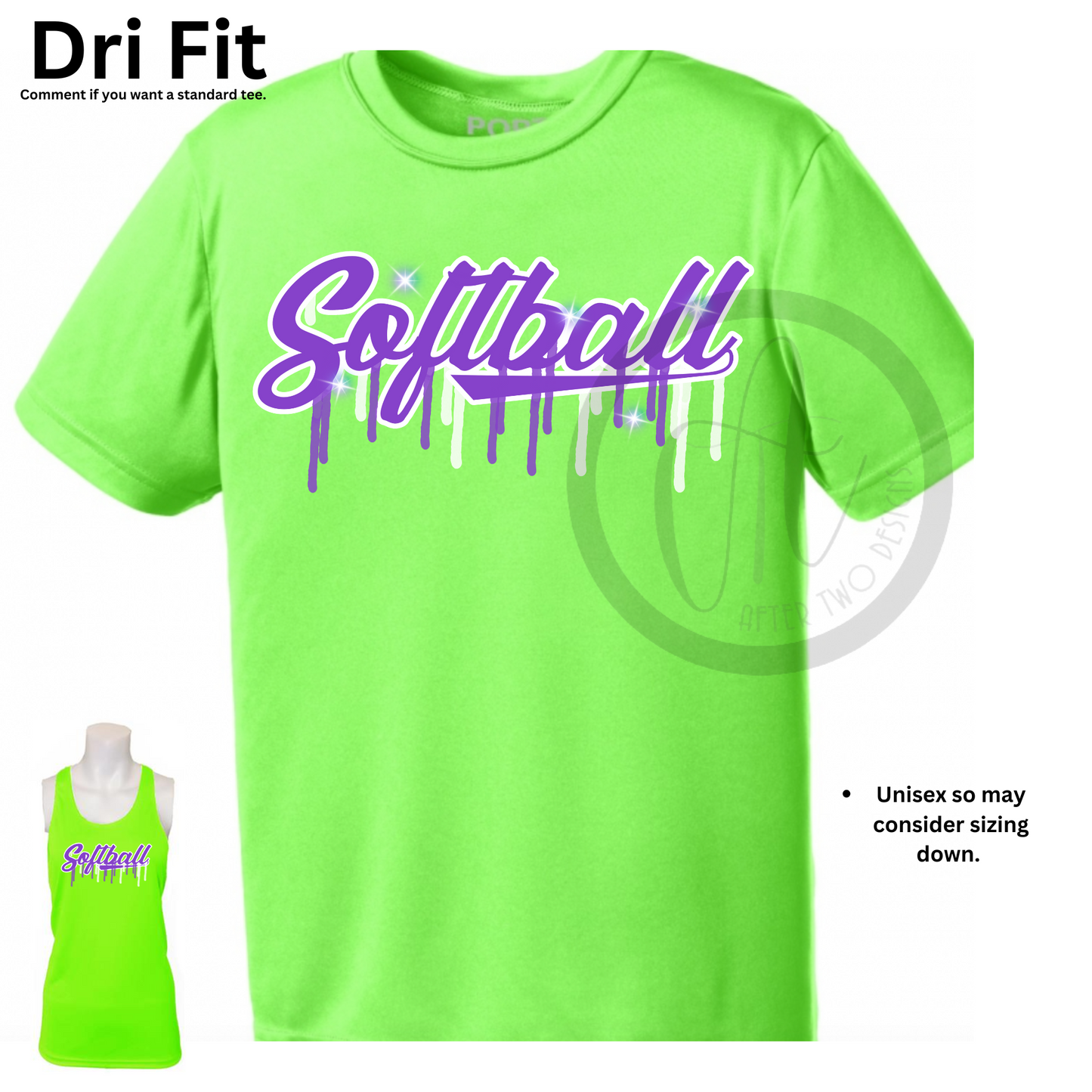 Lime Softball Drip Unisex DriFit Tee