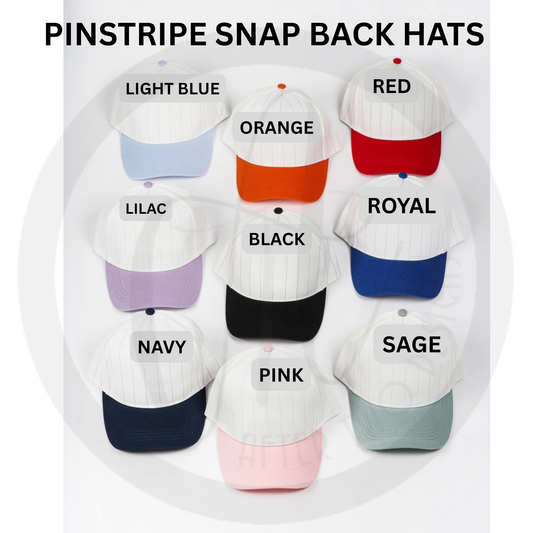 Snapback Pinstripe Hat Puff Bishop Text PRESALE BLL