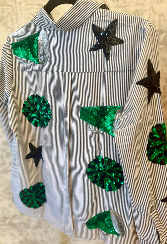Green+Black Sequin Poplin - IN STOCK