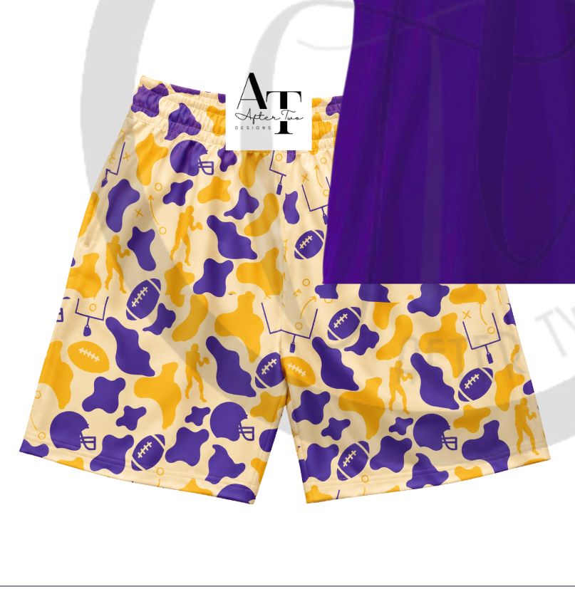 Purple+Gold Football Camo SHORTS - IN STOCK