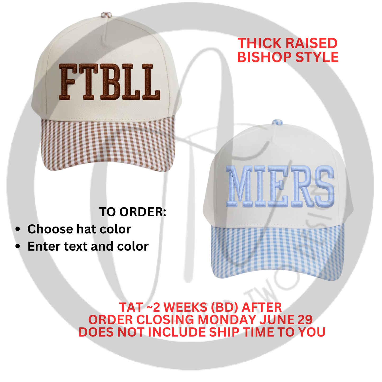 Gingham Hat Puff Bishop Text PRESALE