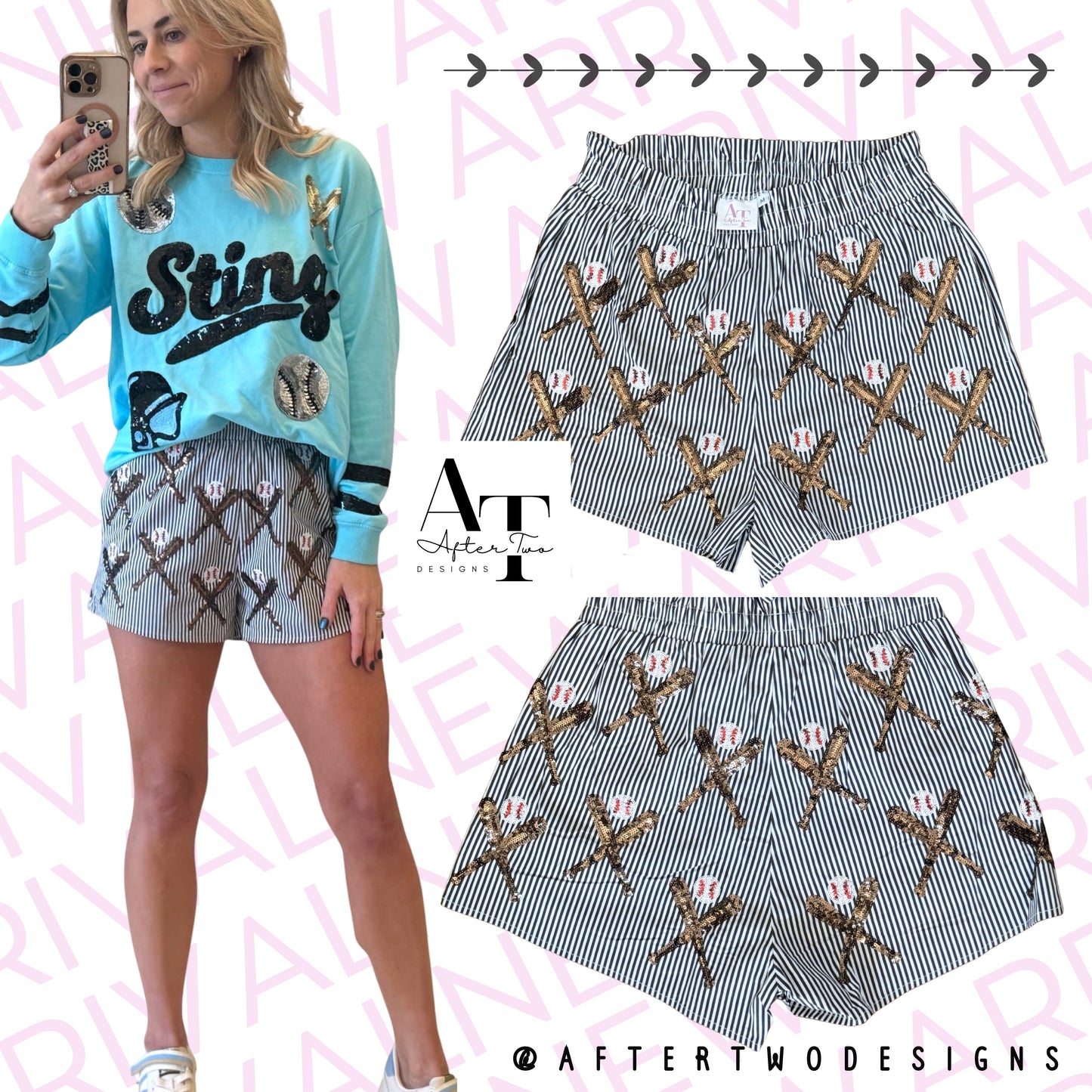 B&W Striped Sequin Shorts IN STOCK