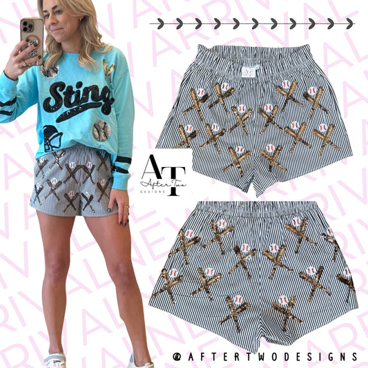 B&W Striped Sequin Shorts IN STOCK