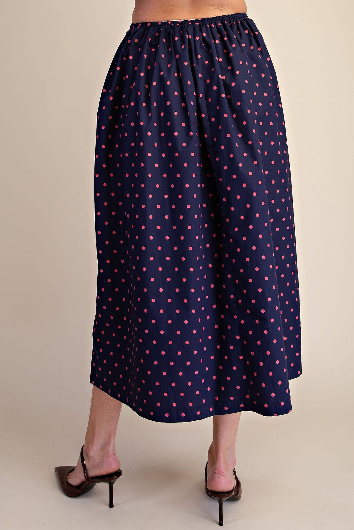 Navy/Red Polka Dot A-Line Skirt With Side Pockets IN STOCK