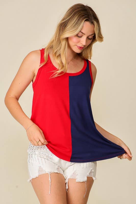 Game Day Rayon Knit Color Spilt Tank Top