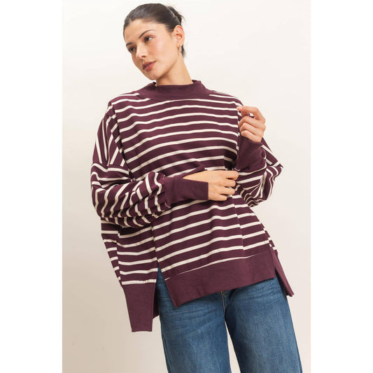 Striped Mock Neck Sweatshirt - IN STOCK
