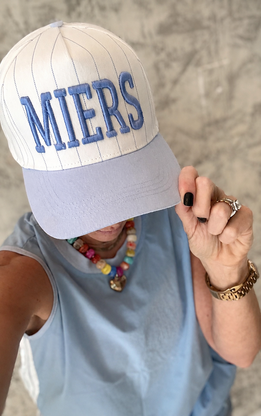Snapback  Pinstripe  Hat Puff Bishop Text PRESALE