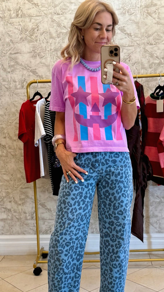 Stary Stripes Halloween Tee Mom Crop - MTO