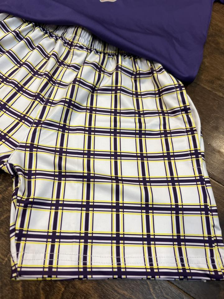 Purple and Gold Plaid Athletic Shorts - IN STOCK