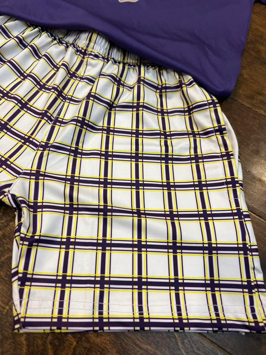 Purple and Gold Plaid Athletic Shorts - IN STOCK