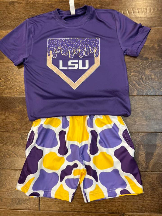 Purple and Gold Camo Athletic Shorts - IN STOCK