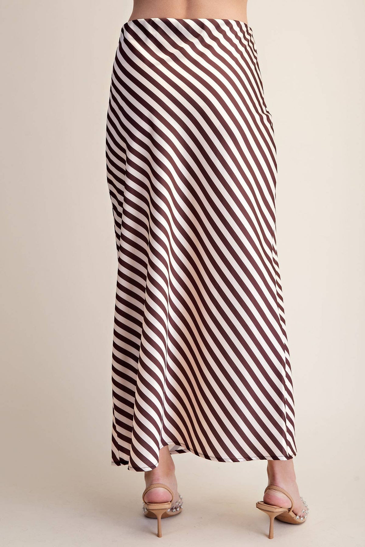Stripe Satin Midi Skirt With Elastic Waist Band - IN STOCK