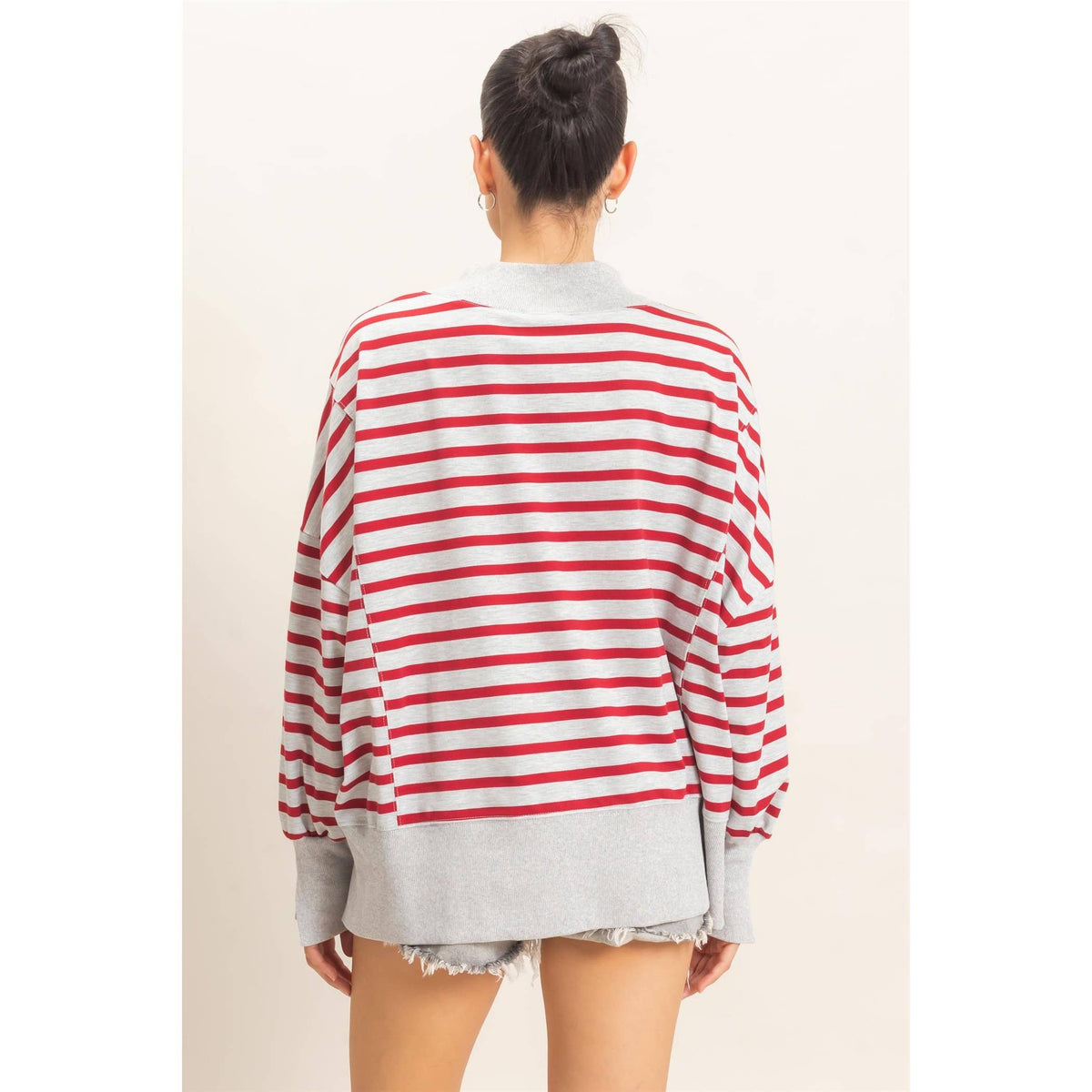 Striped Mock Neck Sweatshirt - IN STOCK
