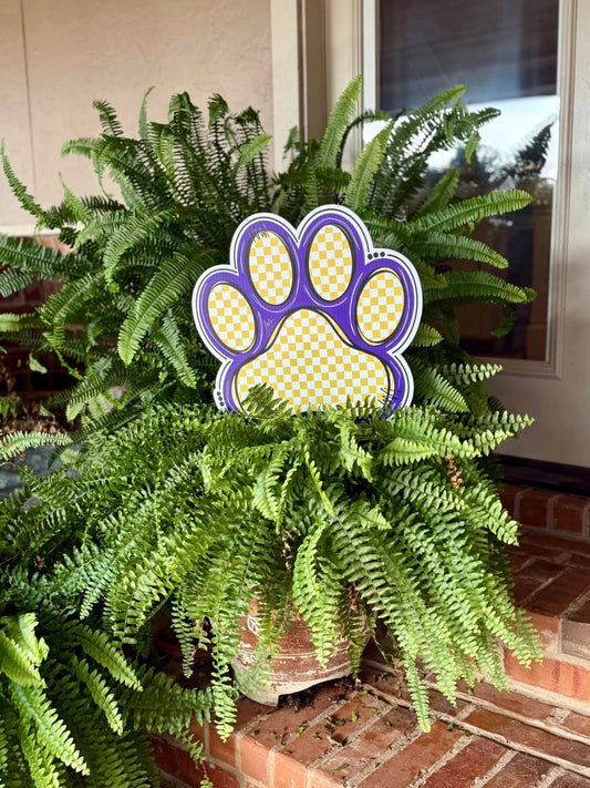 Gingham Tiger Paw Pot Stake