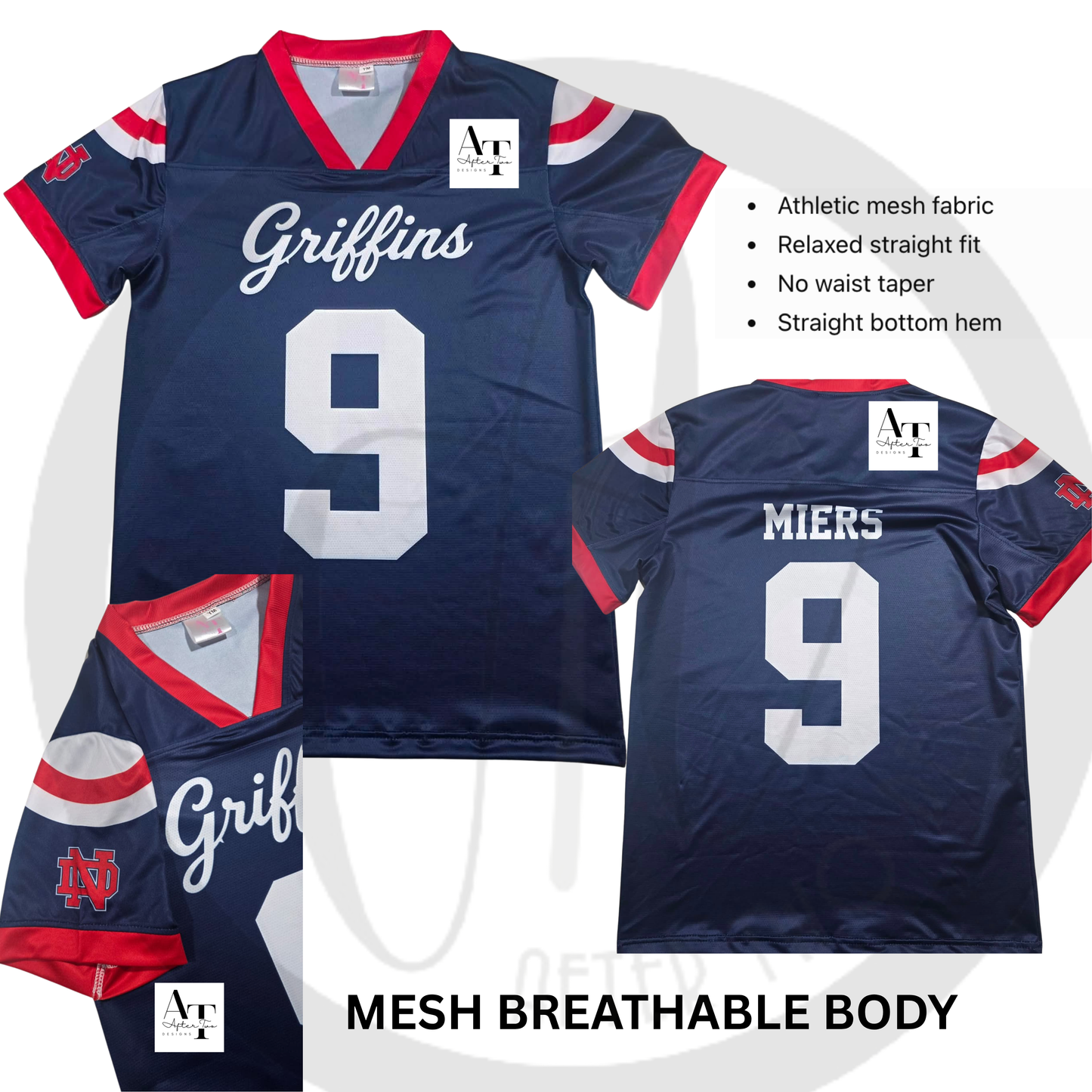 Navy Griffins Football Jersey  with Mesh (Choose Fit/Style) - PRESALE