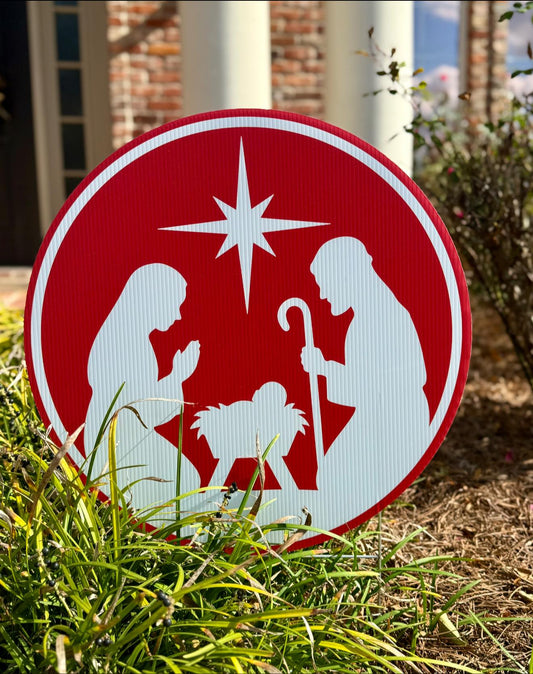 Red Nativity Yard Sign