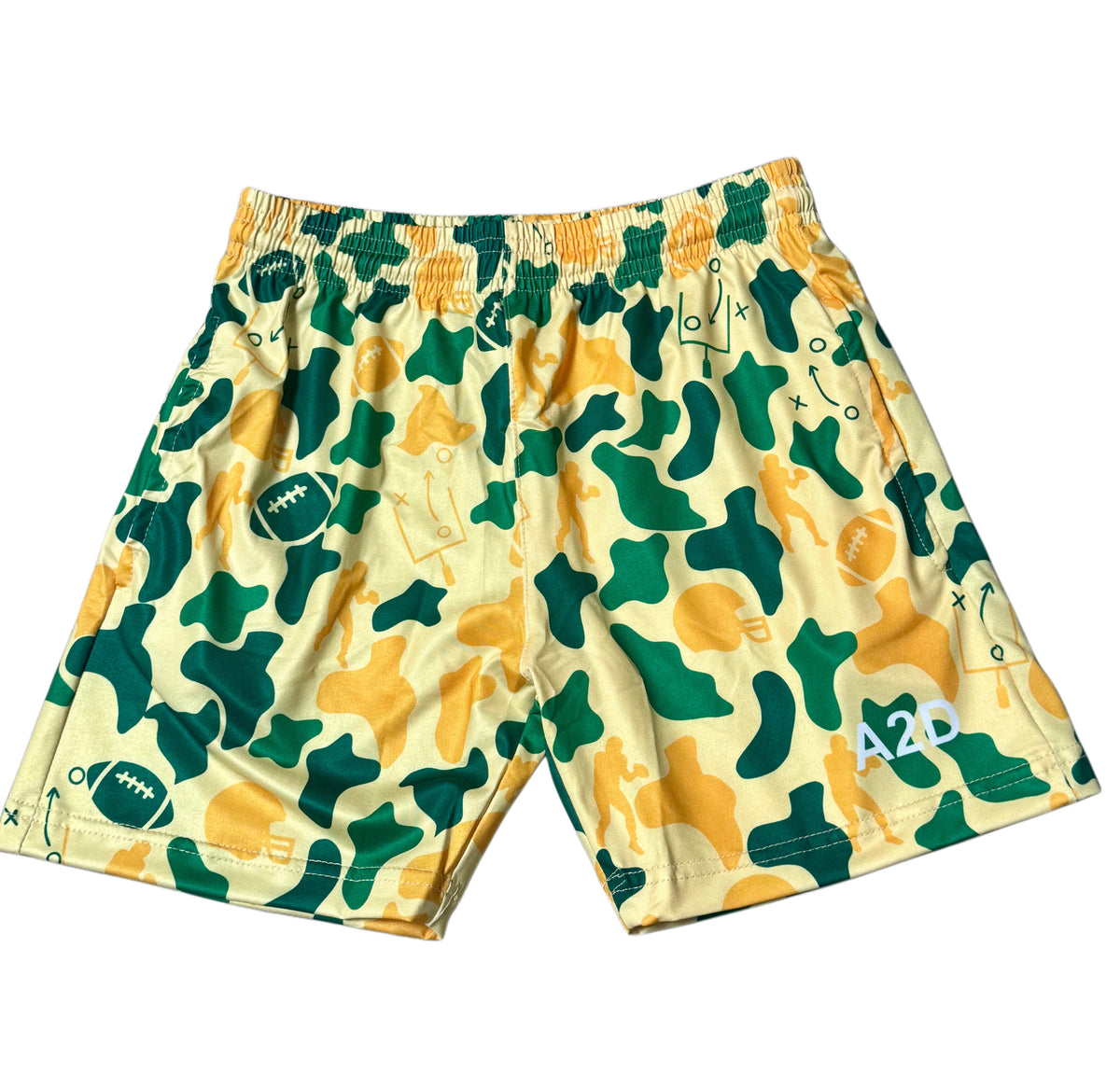 Green+Gold Football Camo SHORTS - IN STOCK
