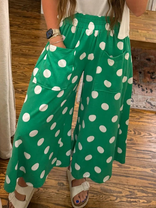 Polka Dot Pull-on Pants Light Blue+Navy - IN STOCK