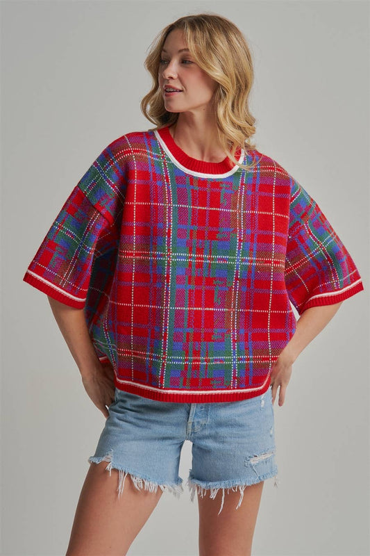HOLIDAY CHRISTMAS PLAID DROP SHOULDER SWEATER - IN STOCK