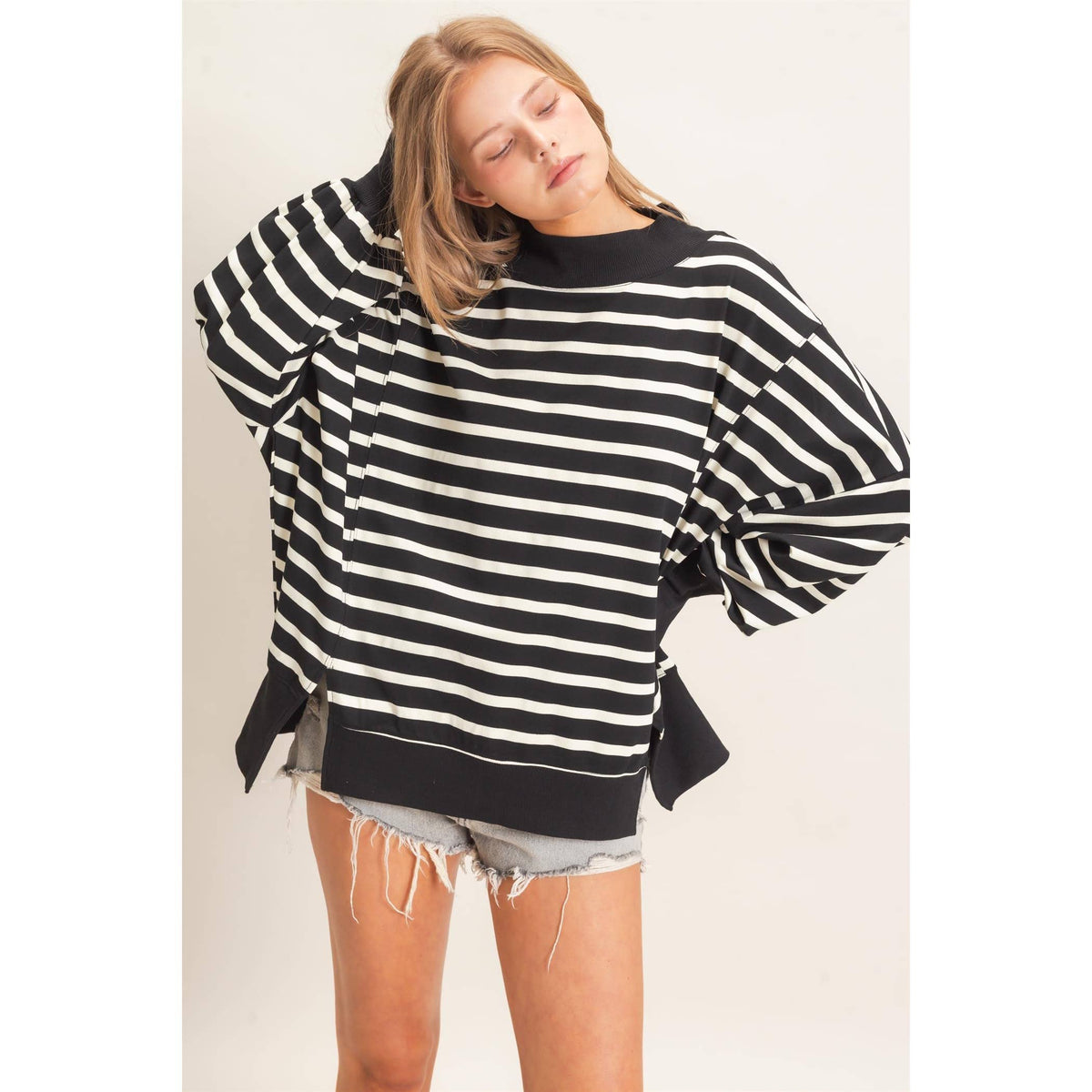 Striped Mock Neck Sweatshirt - IN STOCK