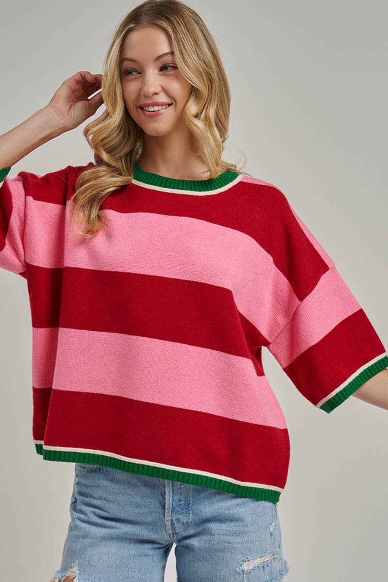 Pink/Red Green Oversized Sweater- IN STOCK