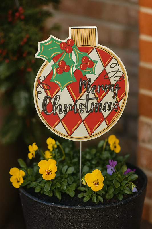 Merry Christmas Ornament Pot Stake