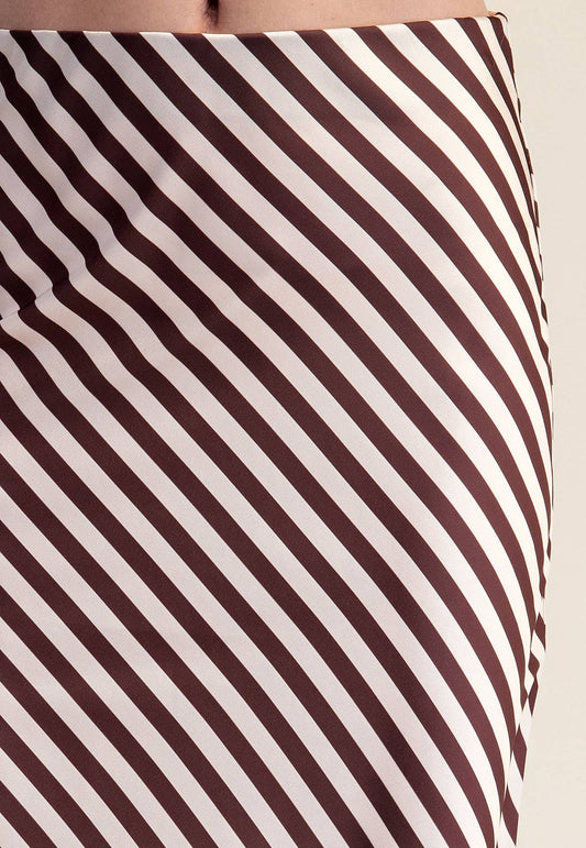 Stripe Satin Midi Skirt With Elastic Waist Band - IN STOCK
