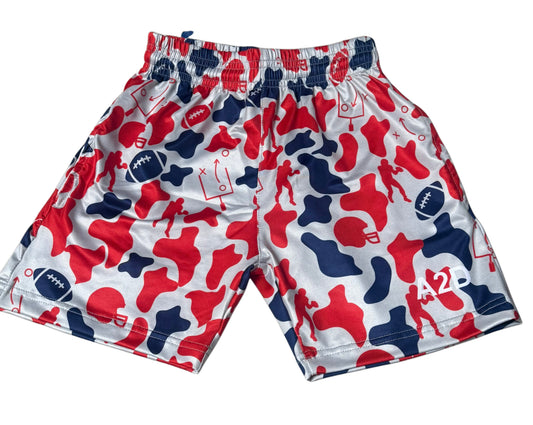Navy Blue+Red Football Camo SHORTS  - IN STOCK
