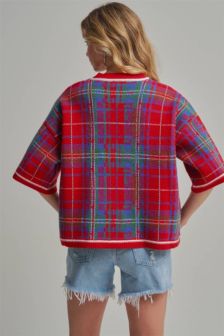 HOLIDAY CHRISTMAS PLAID DROP SHOULDER SWEATER - IN STOCK