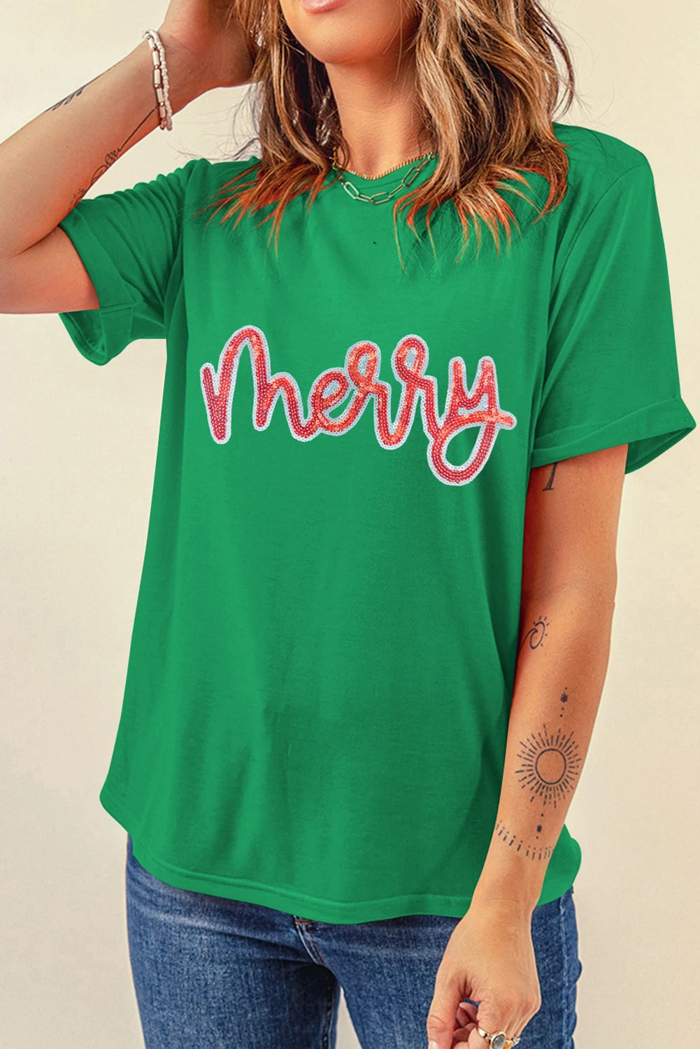 Merry Sequin Patch Tee IN STOCK