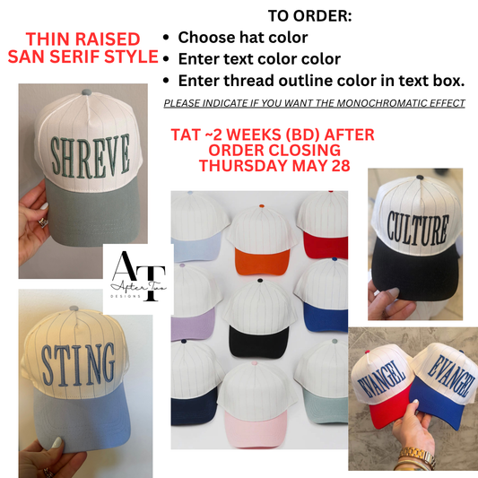 Snapback Pinstripe Hat Thin Serif Text PRESALE Round 3