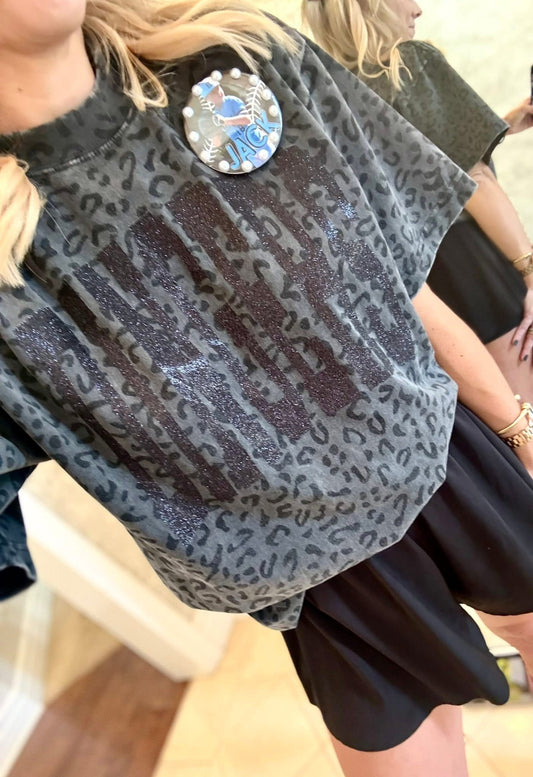 Dingers Glitter Leopard Tee IN STOCK