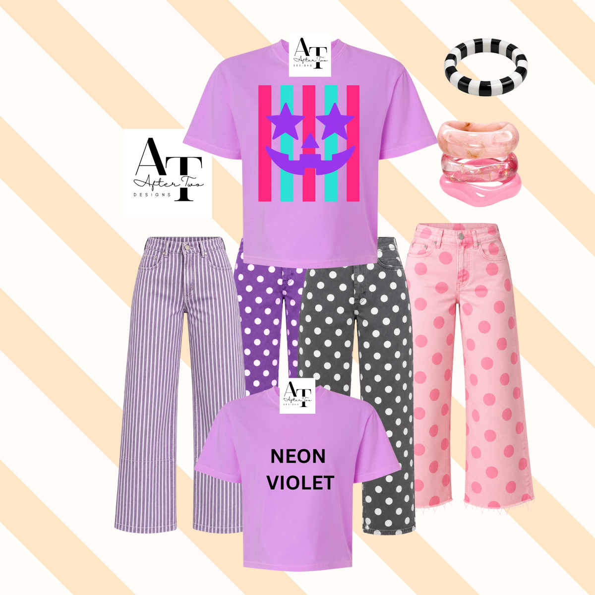Stary Stripes Halloween Tee Mom Crop - MTO