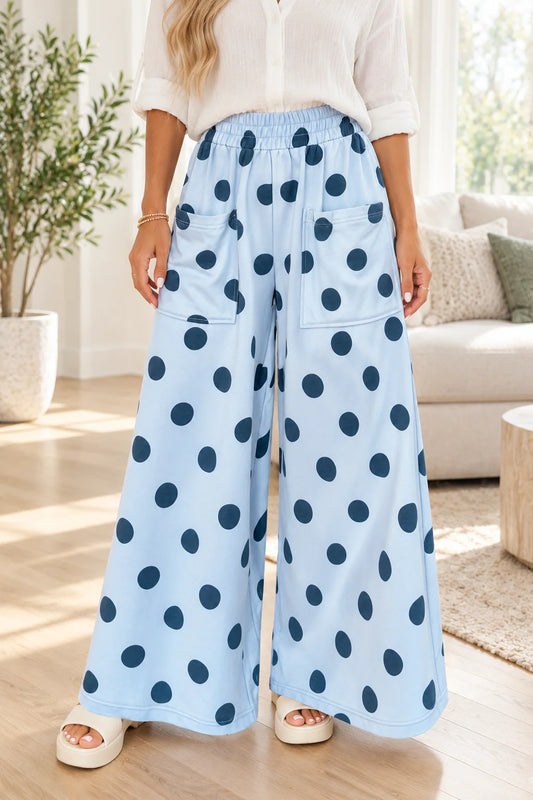 Polka Dot Pull-on Pants Light Blue+Navy - IN STOCK