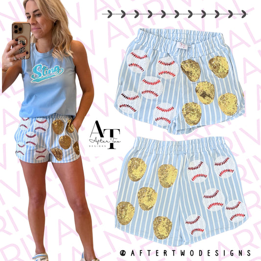 Light Blue+White Sequin Shorts IN STOCK