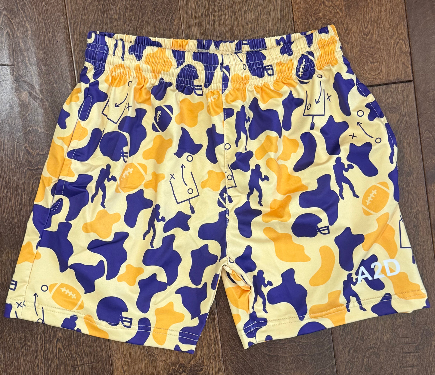Purple+Gold Football Camo SHORTS  - IN STOCK