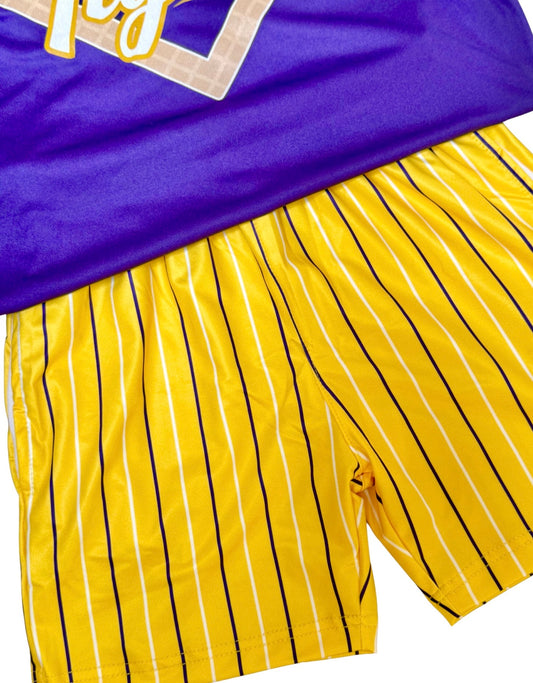 Pinstripe purple/gold shorts PRESALE