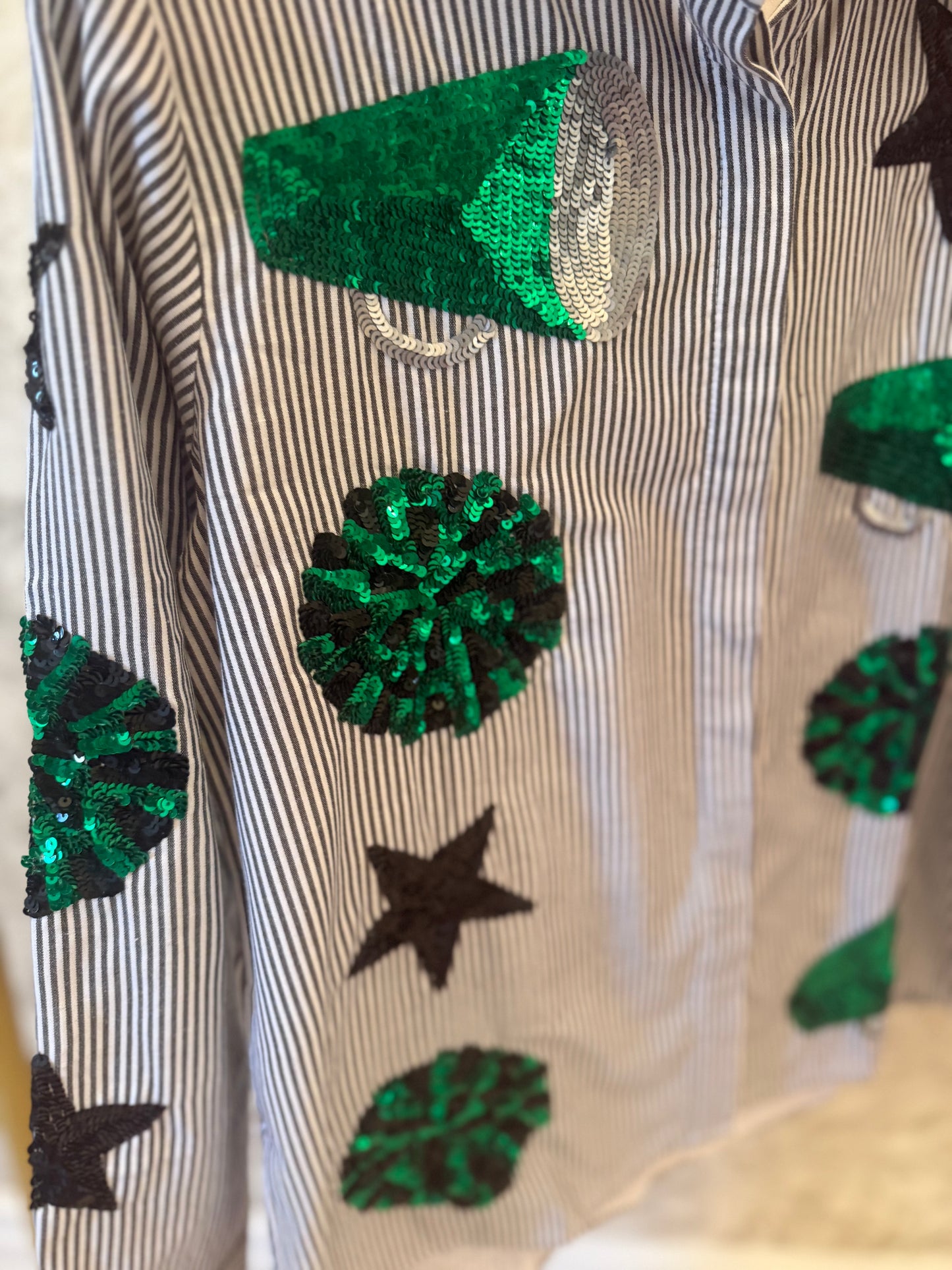 Green+Black Sequin Poplin - IN STOCK