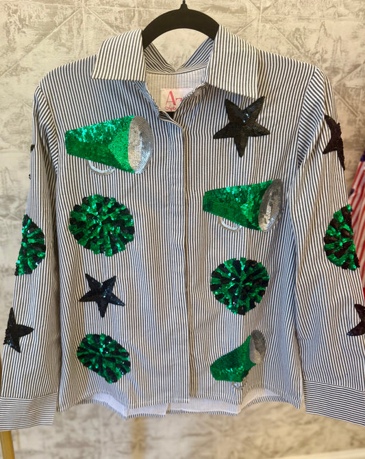 Green+Black Sequin Poplin - IN STOCK