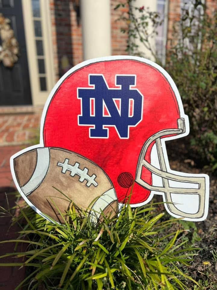 Football Helmet with Logo and # Yard Sign