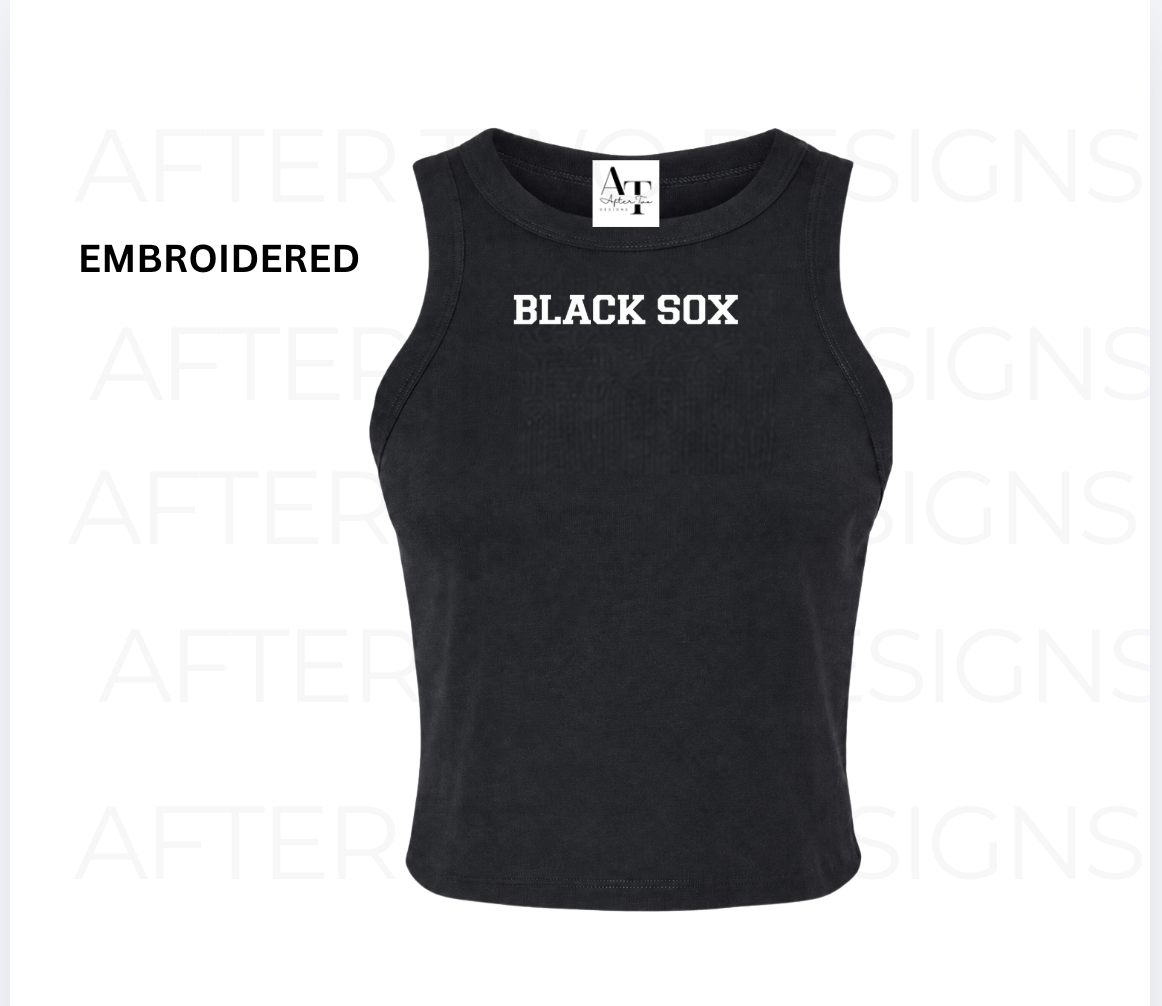 Embroidered BLACKSOX Racerback Tank FITTED Crop - PRE SALE