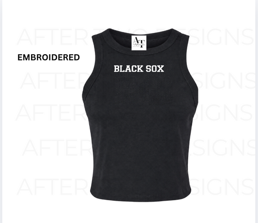 Embroidered BLACKSOX Racerback Tank FITTED Crop - PRE SALE