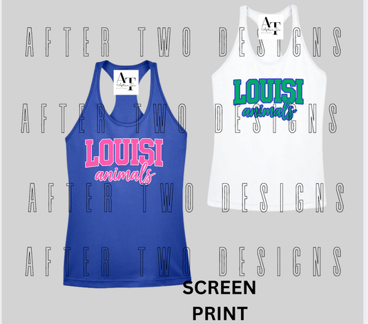 Womens Drifit Tank LOUISIanimals script - MTO