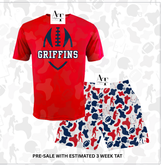 Navy Blue+Red Football Camo SHORTS  - IN STOCK